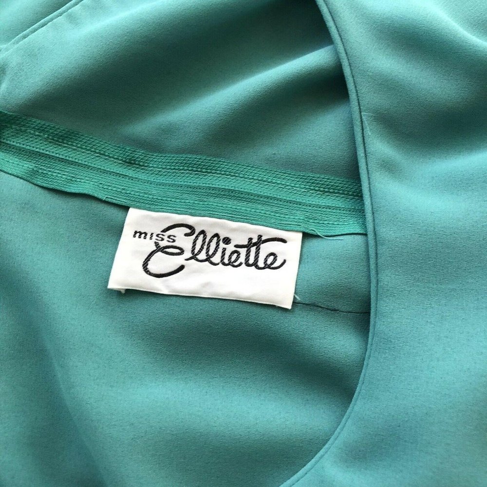 Miss Elliete Vtg 60s Teal Tulip Hem Dress  |  Wome - Picture 8 of 10